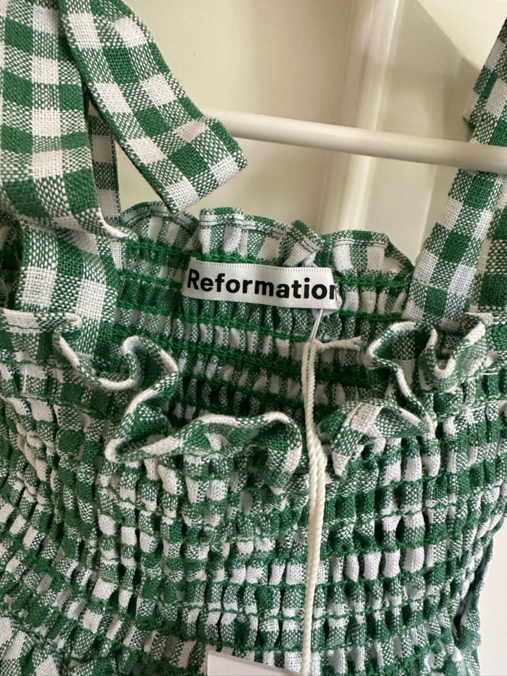Reformation Green and White Gingham Smocked Sundress - Picture 5 of 12